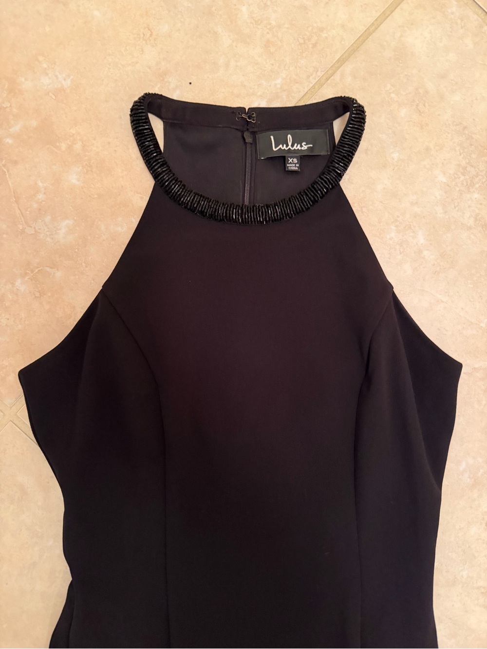 Lulu's Black Maxi Dress with Beaded Neckline